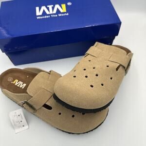 Womens Clogs Slip On Shoes Mules Cork Footbed Suede Leather Size 10 Sand‎ Khaki